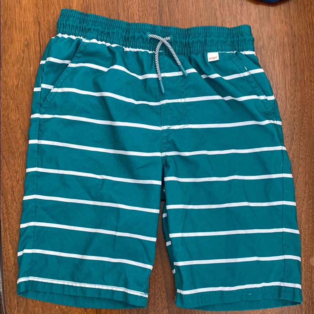 Teal and White Striped Swim Trunks size 8/10